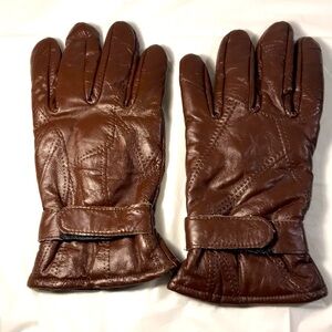 Mens Vintage Chocolate Brown Patchwork Leather Grandpa Core Driving Gloves